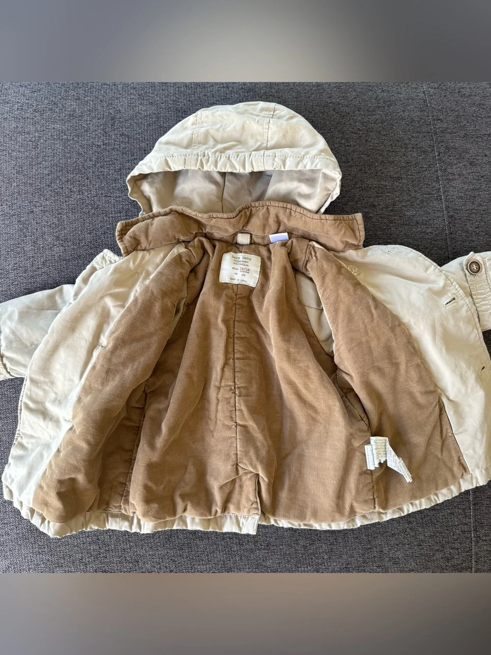 Zara Baby Boy Outwear Double Breasted Hooded Jacket 12-18M Outdoor Minimalist